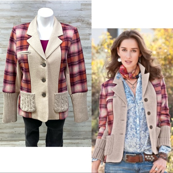 Sundance Jackets & Blazers - Sundance Plaid Wool Blend Sweater Mixed Fabric Blazer 10
